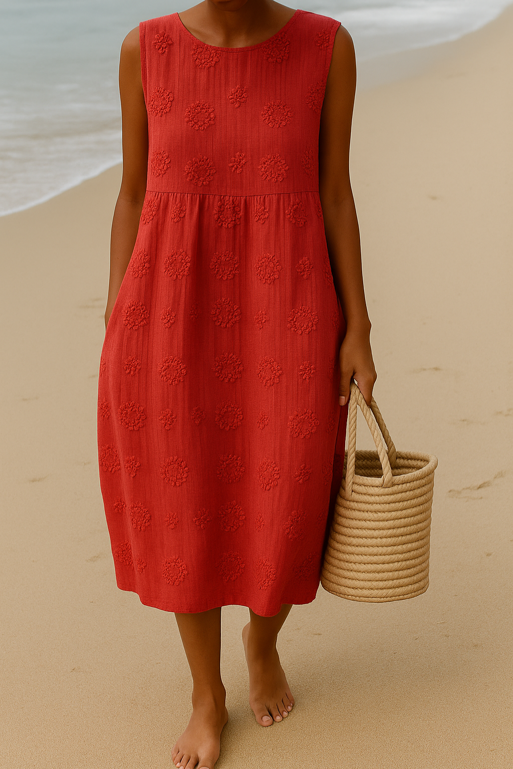 Textured Sleeveless Midi Dress