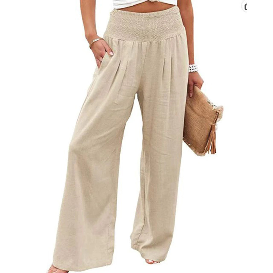 Women's wide-leg pants with high elastic waist