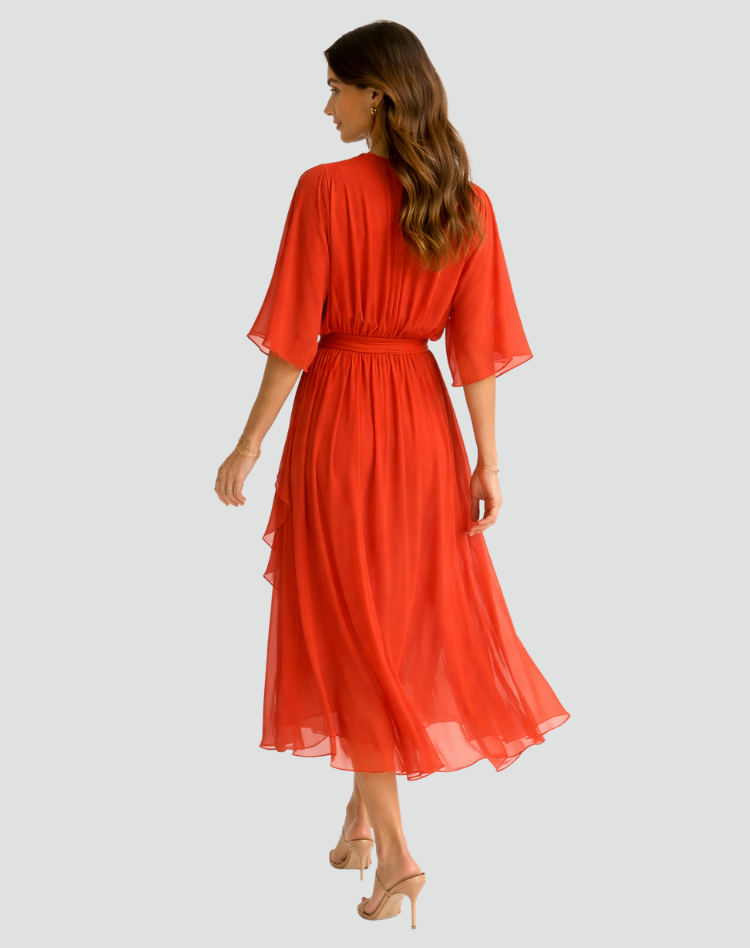 Fluid Midi Dress with Tie Waist