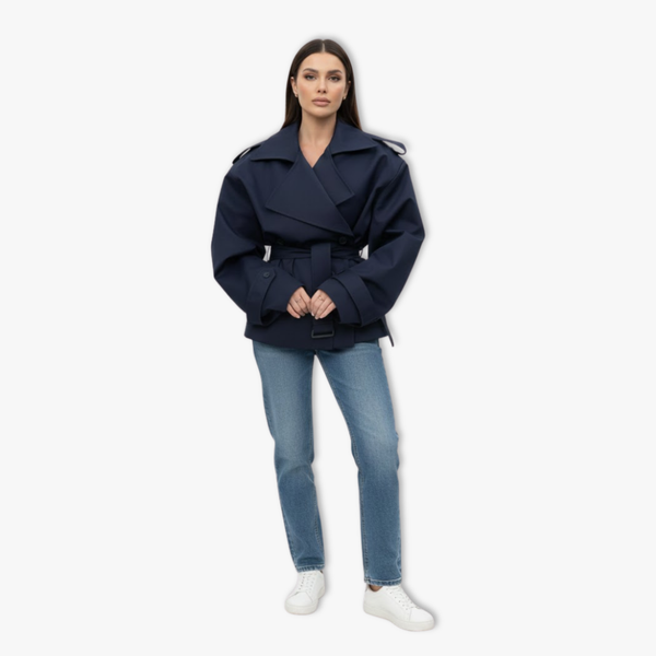 Lace-Up Trench Coat for Women, Windbreaker Jacket with Lapels and Long Sleeves