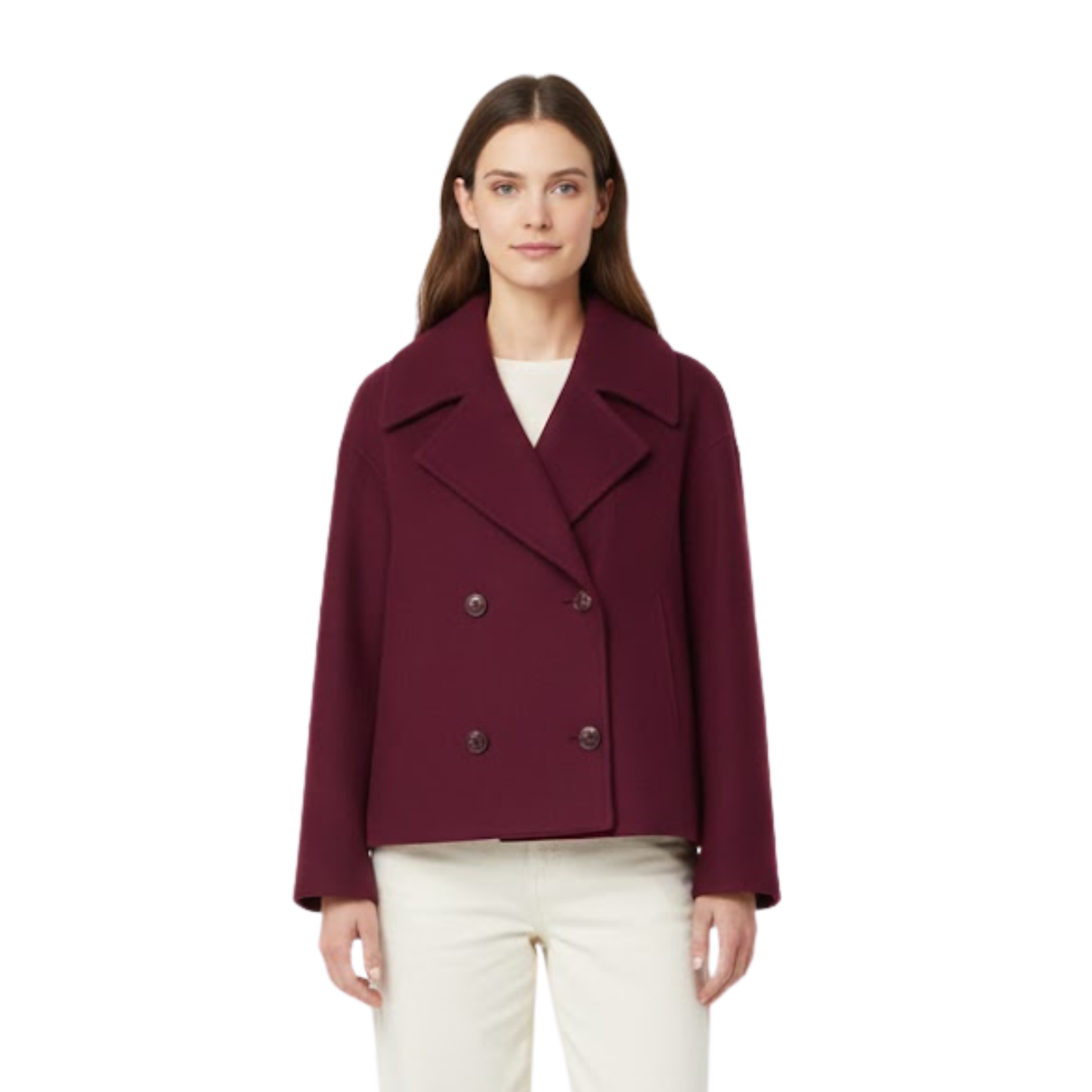 Women's Wool Coat Double-Breasted Versatile with Simple Design