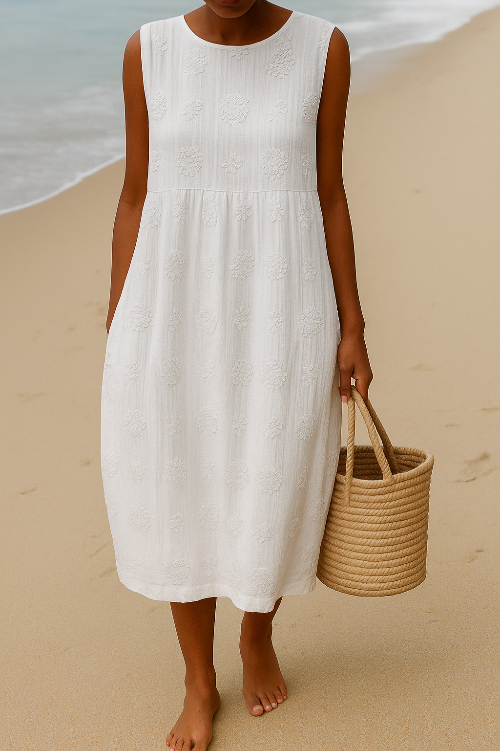 Textured Sleeveless Midi Dress