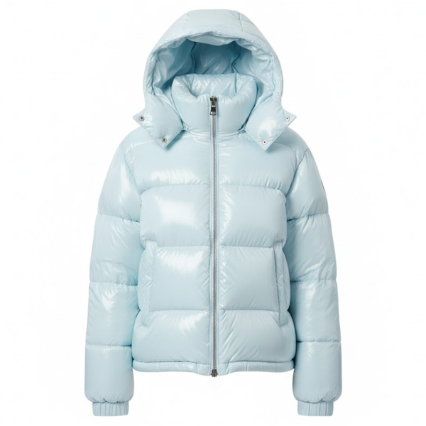 Women's Shiny Quilted Jacket with Hood, High Zipper Closure, Warm and Cozy