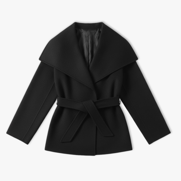 Women's Faux Fur Coat with Belt, High Collar, and Long Sleeves