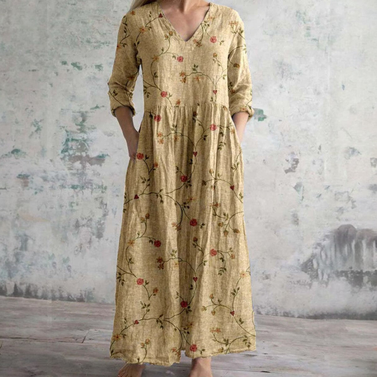 Maxi Floral Linen Dress