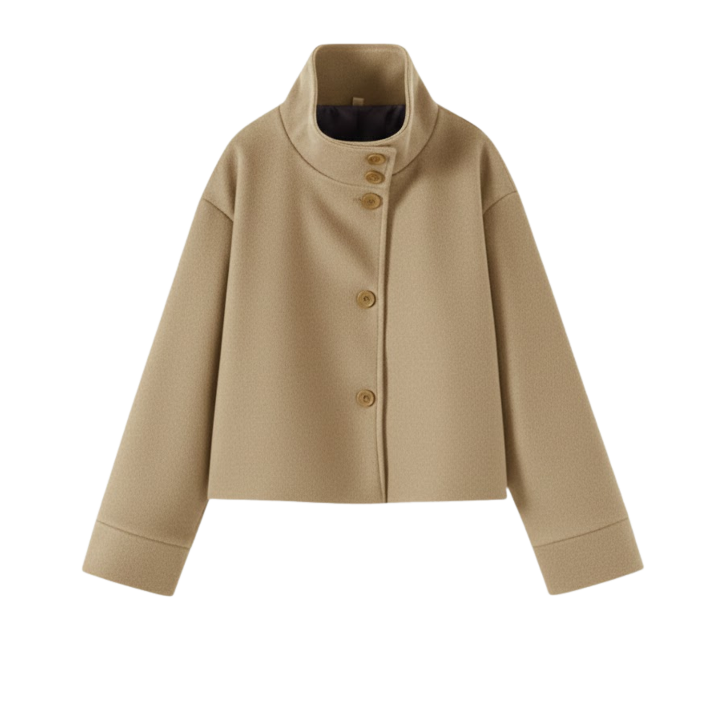 Women's winter coat in wool with a stand-up collar, single-breasted, loose fit and long sleeves