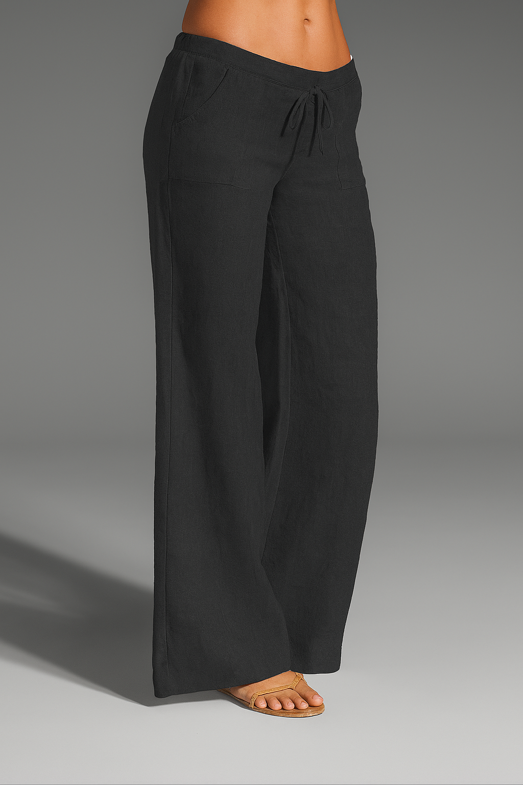 Women's linen pants, wide cut, elastic waistband