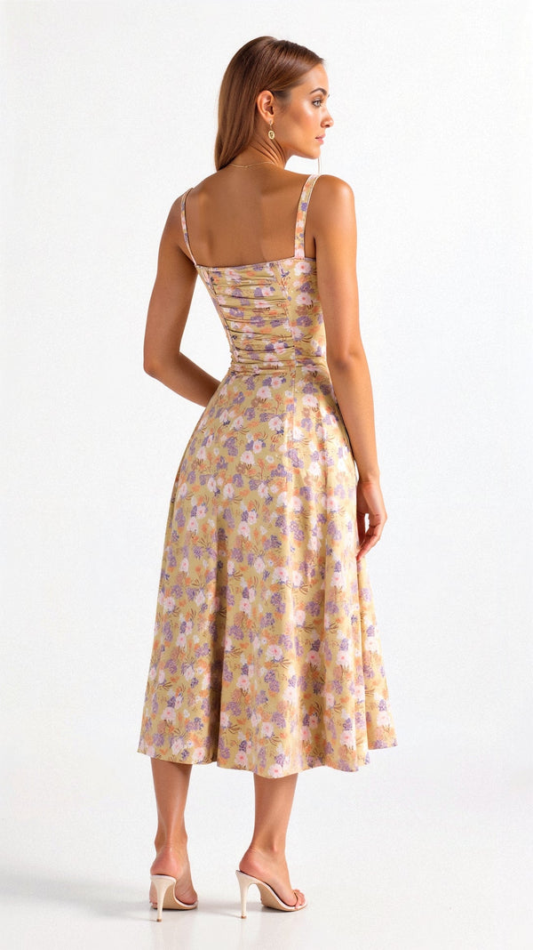 Floral Pattern Midi Corset Dress