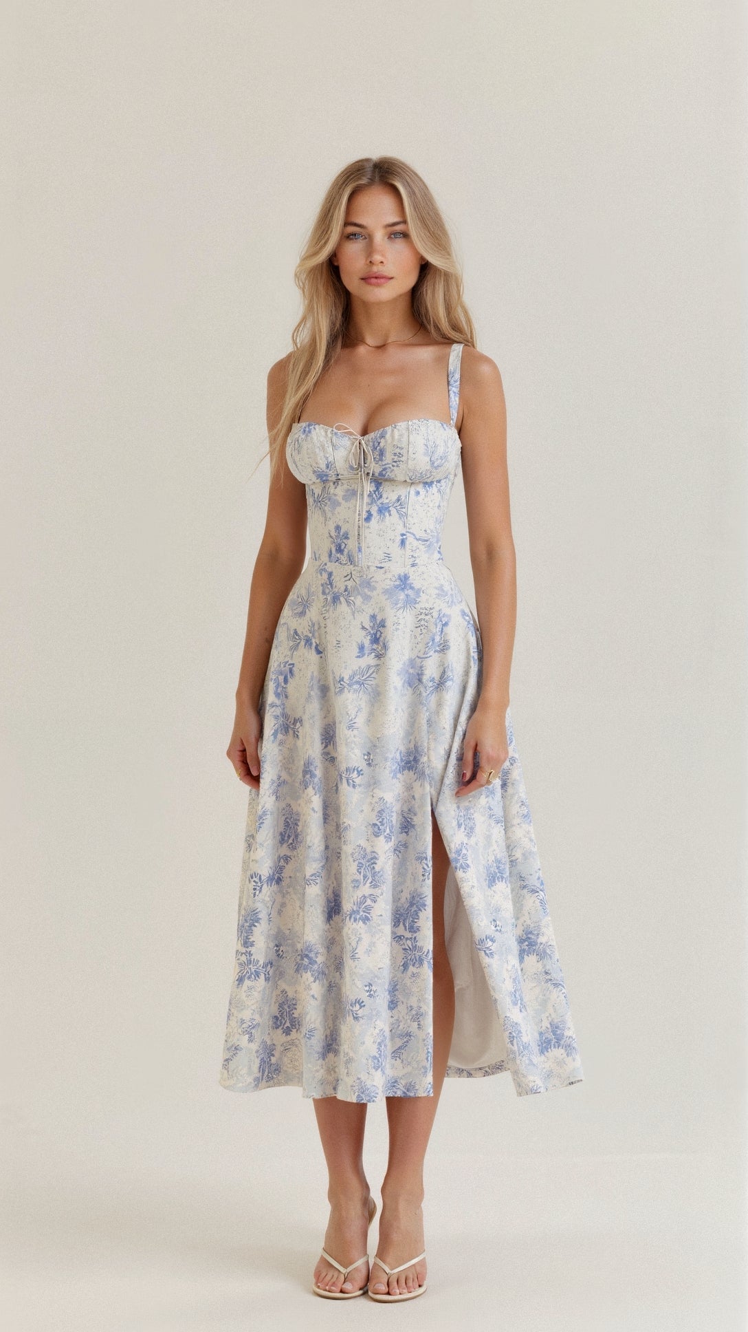 Floral Pattern Midi Corset Dress