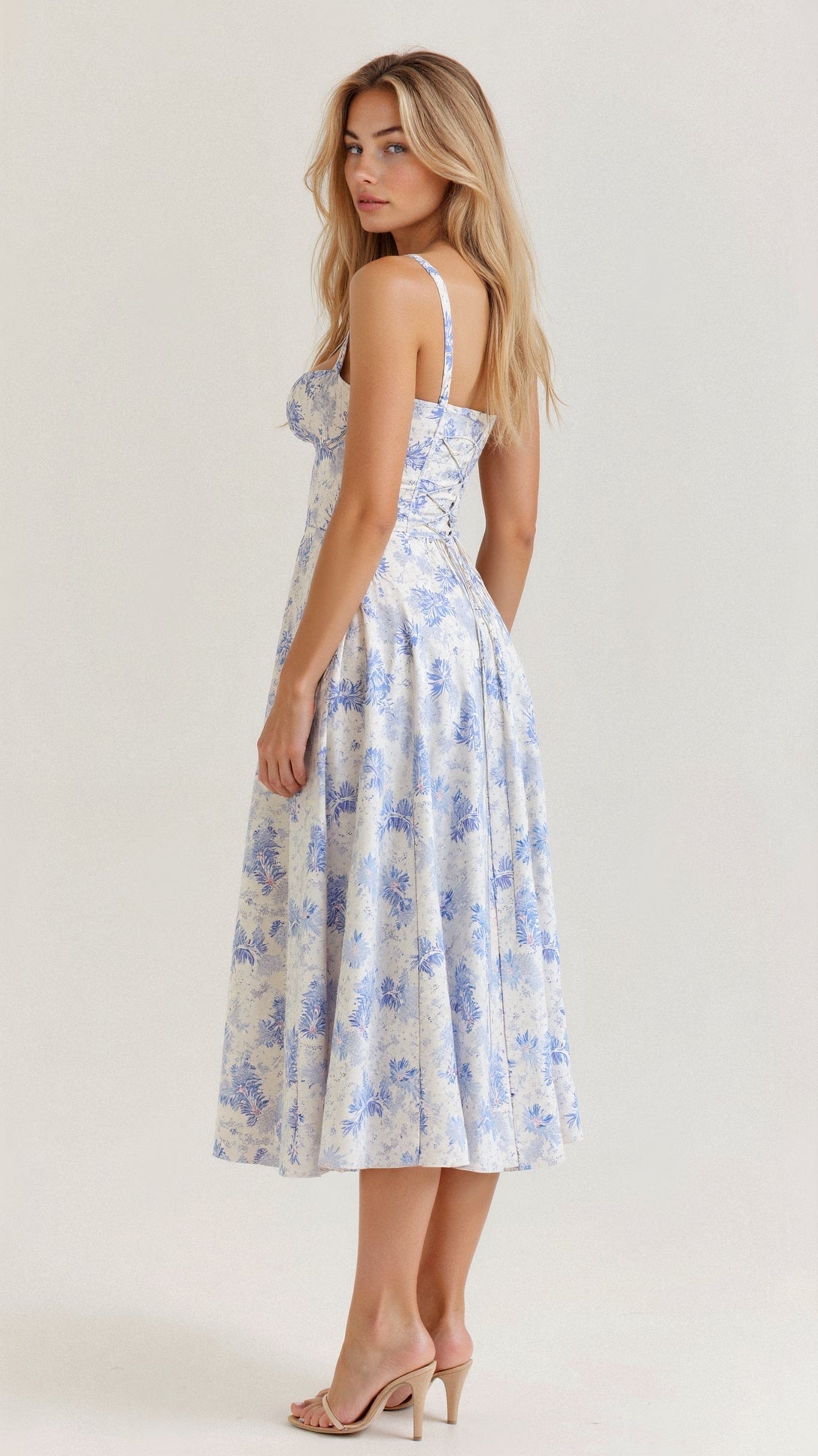 Floral Pattern Midi Corset Dress