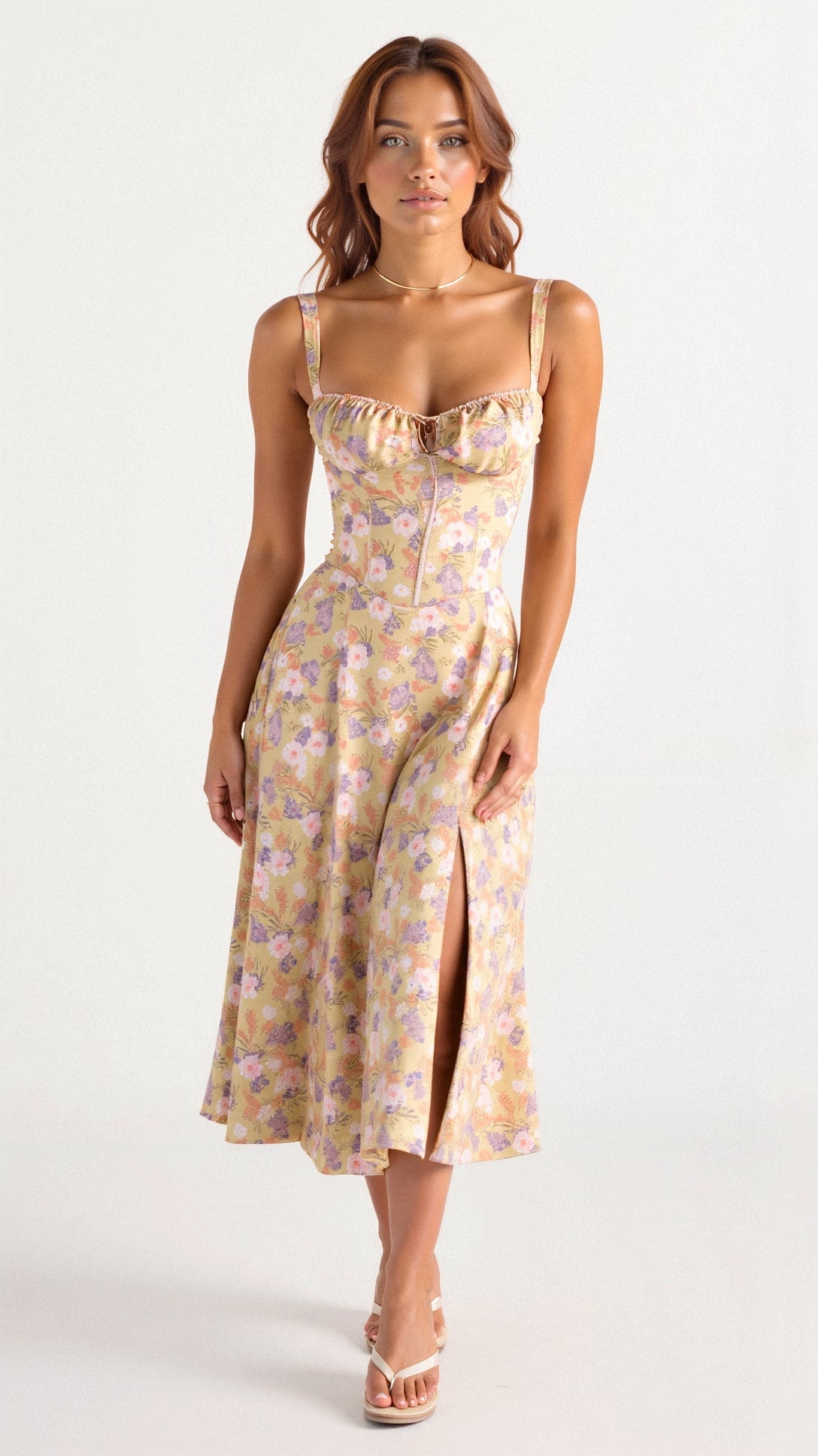 Floral Pattern Midi Corset Dress