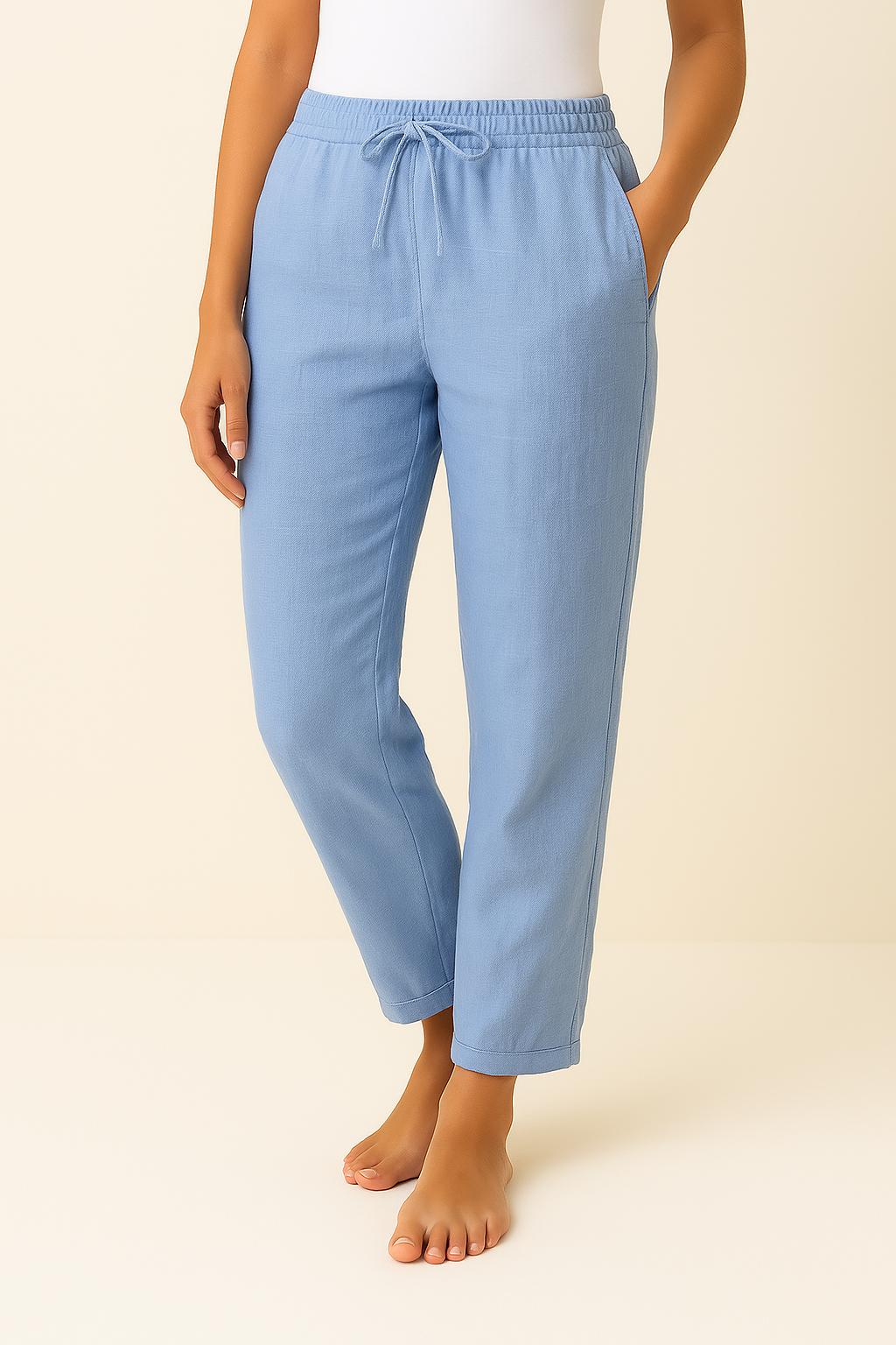 Women's Straight Pants with Drawstring Waist