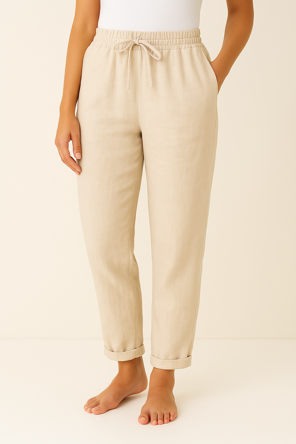 Women's Straight Pants with Drawstring Waist