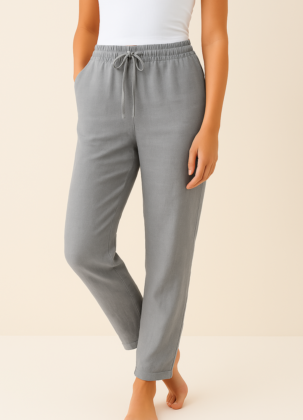Women's Straight Pants with Drawstring Waist