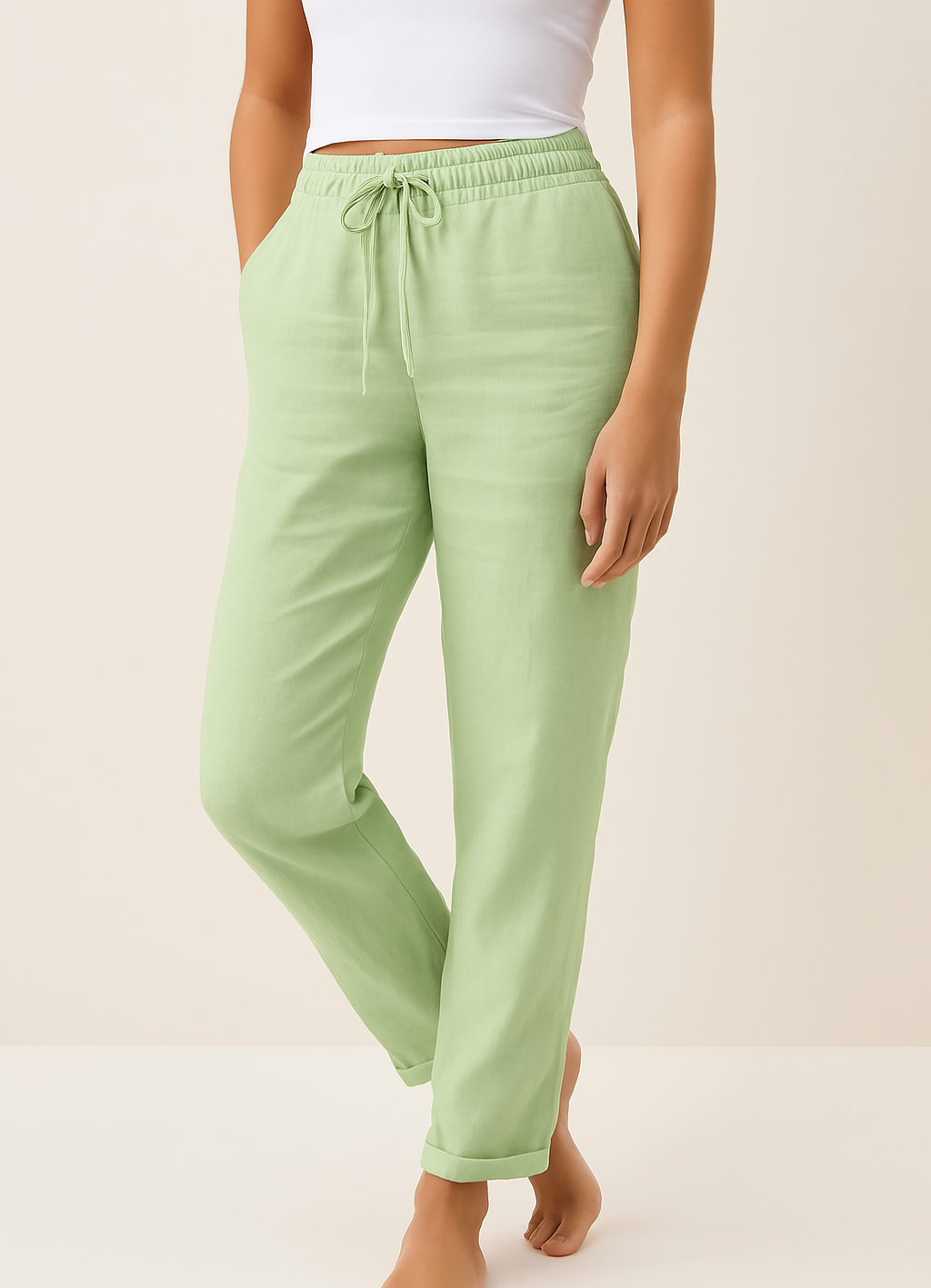 Women's Straight Pants with Drawstring Waist