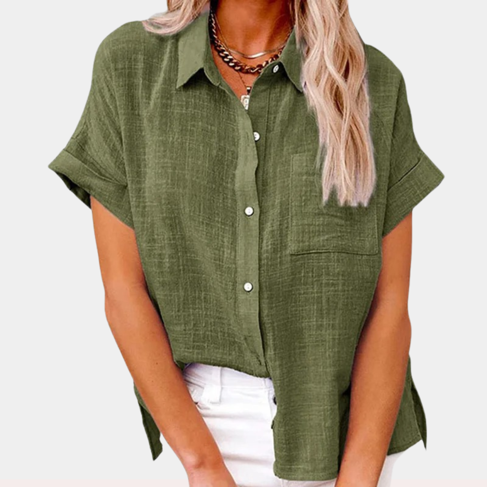 Women's Linen Blouse, Loose Fit, Shirt Collar