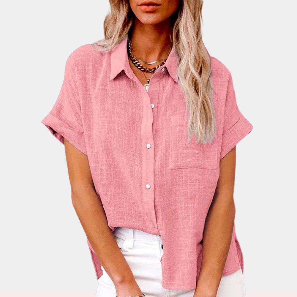 Women's Linen Blouse, Loose Fit, Shirt Collar