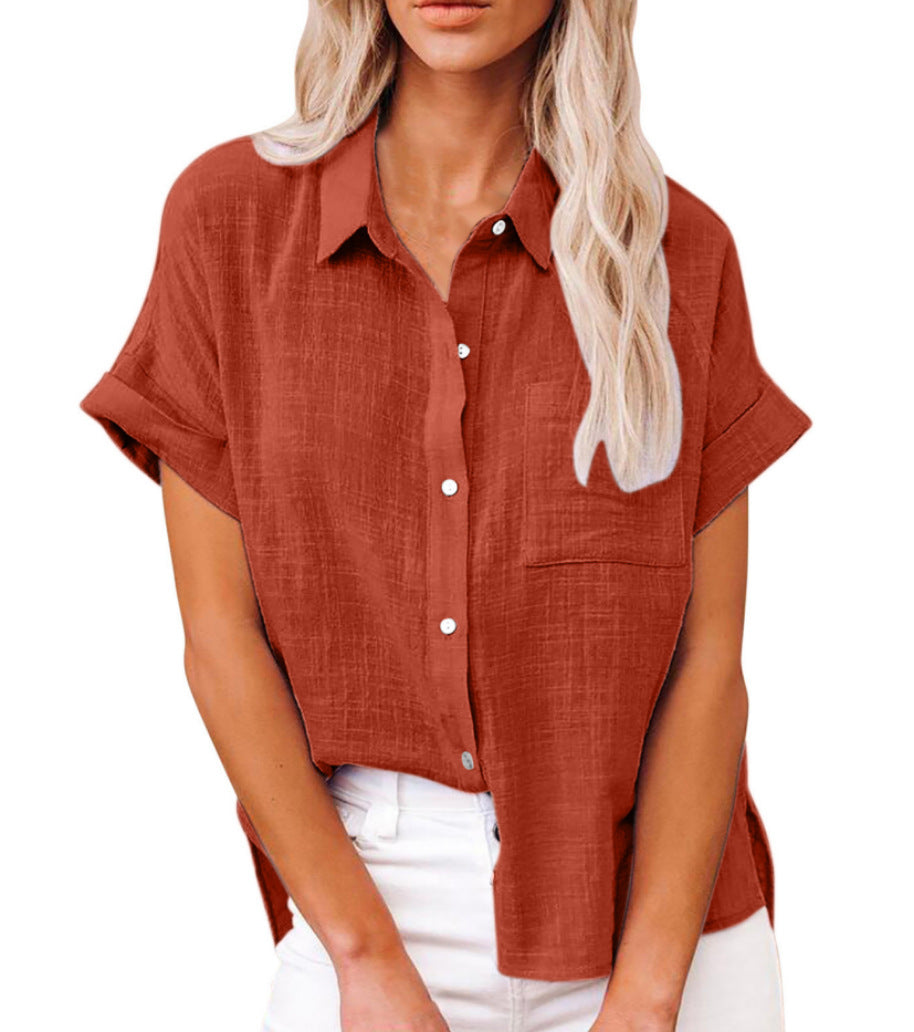 Women's Linen Blouse, Loose Fit, Shirt Collar
