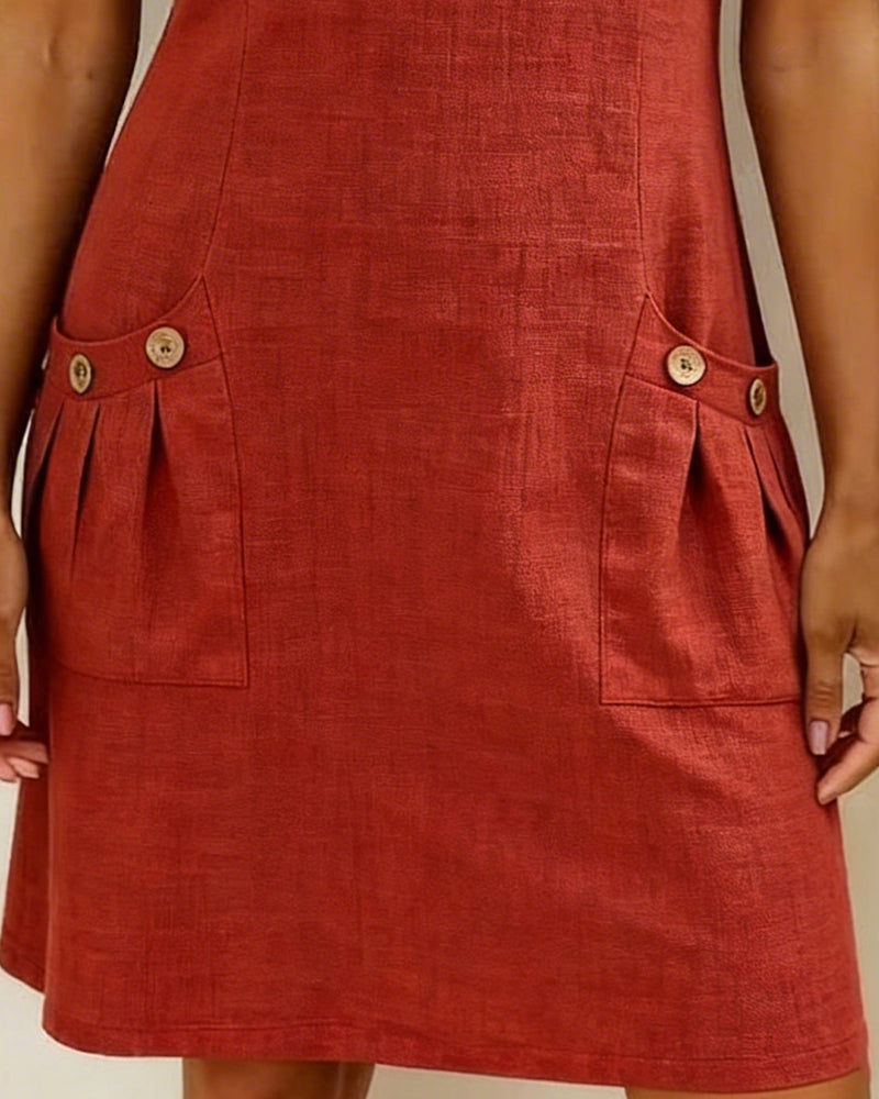 Women's Linen Dress with Zip Collar, A-Line Cut