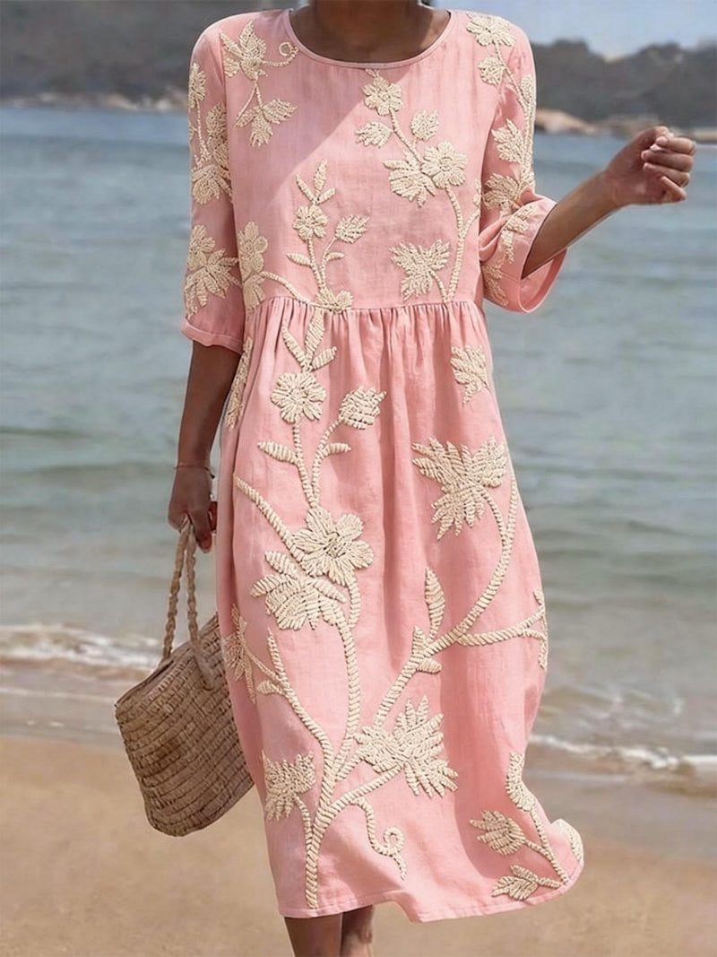 Embroidered Midi Dress for Women with Flowing Fit