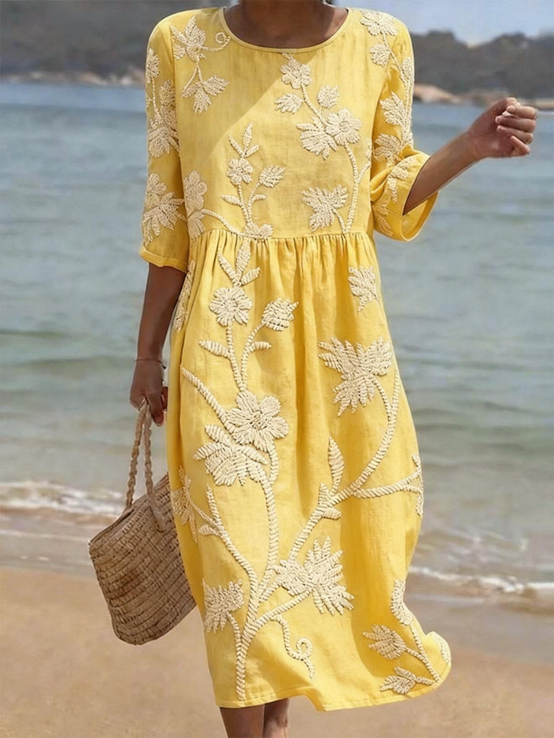 Embroidered Midi Dress for Women with Flowing Fit