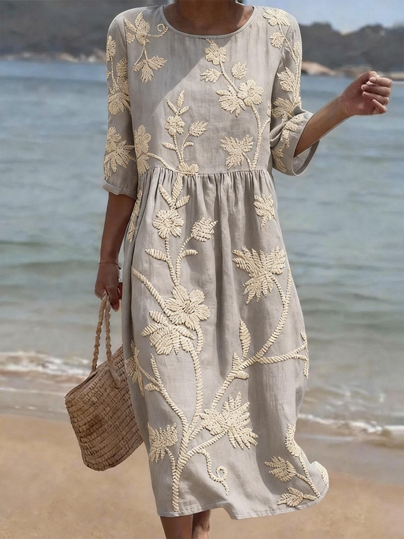 Embroidered Midi Dress for Women with Flowing Fit