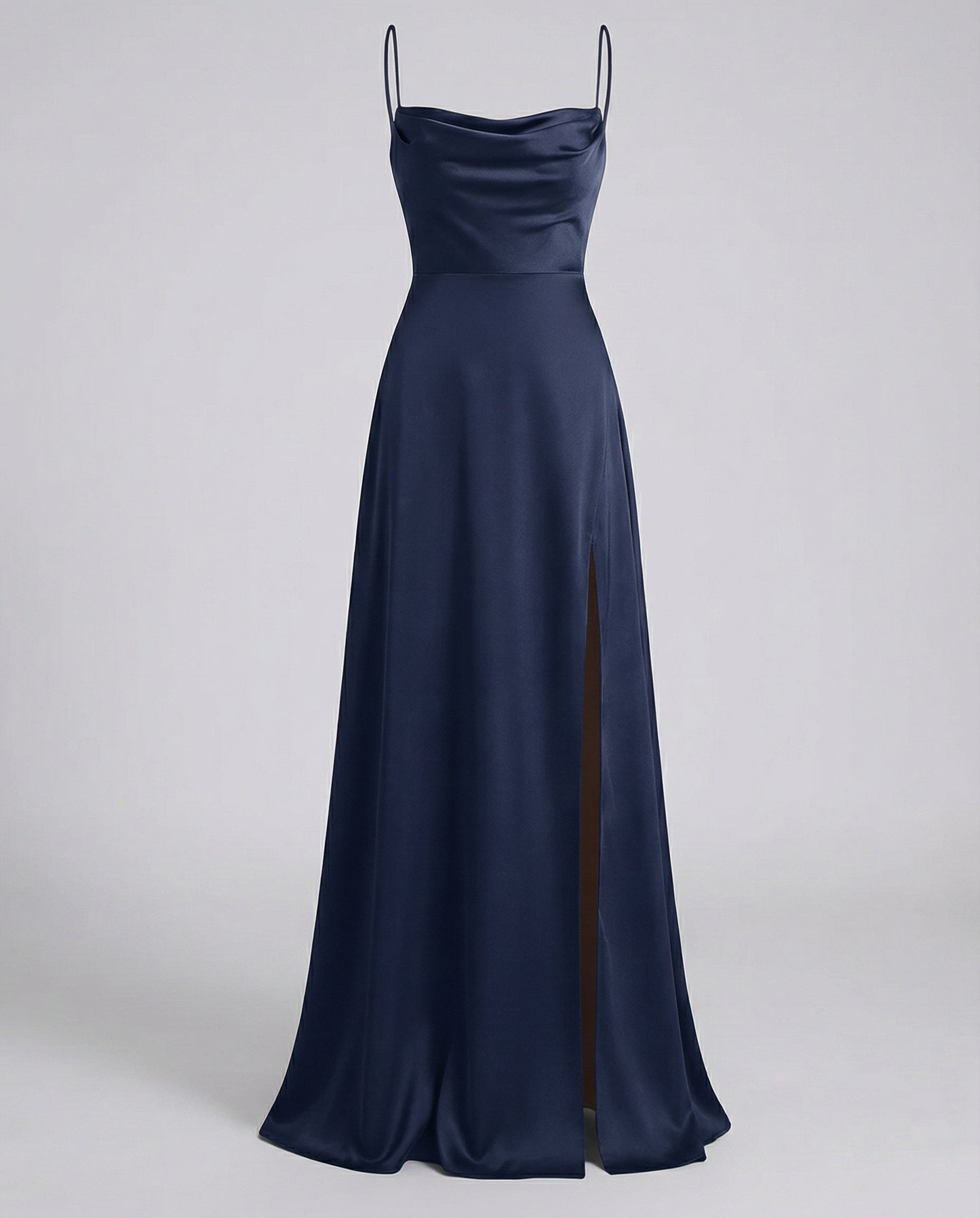 Women's long cocktail dress - elegant draped with thin straps - wedding
