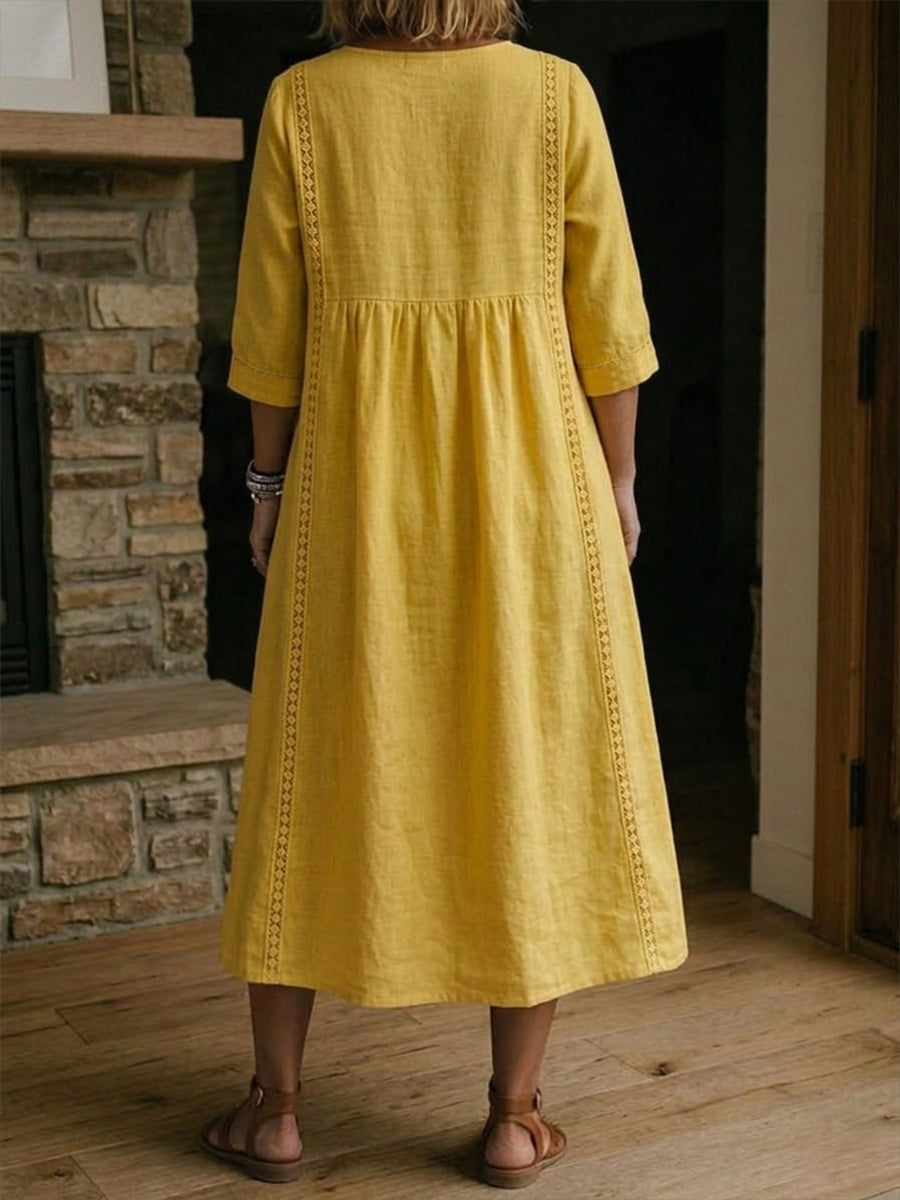 Women's Mid-Length Dress with V-Neck, Loose Fit, Everyday Wear