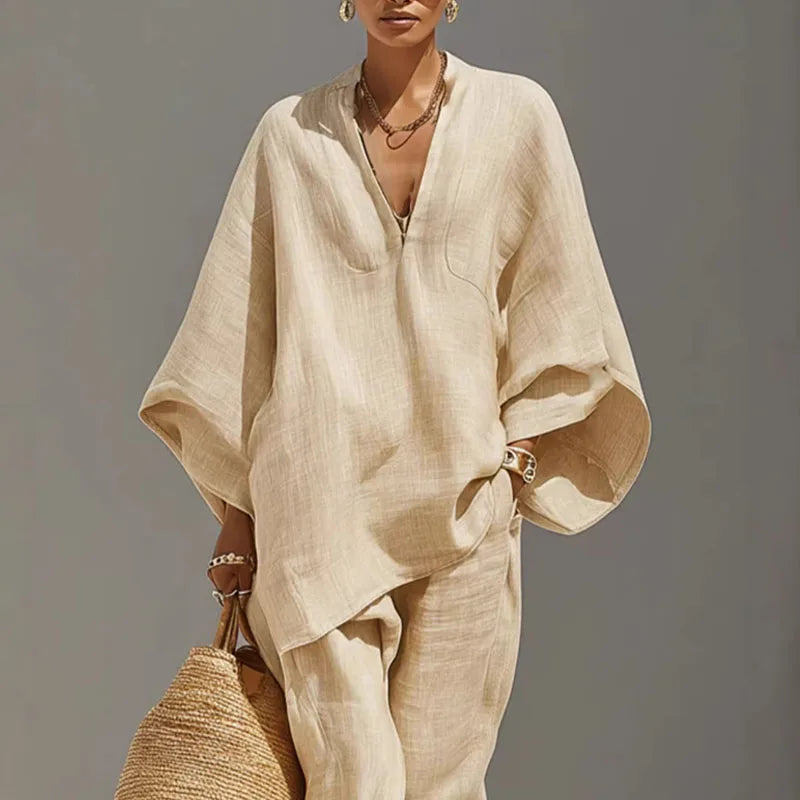 Two-piece women's set - loose-fit pullover - summer bohemian style