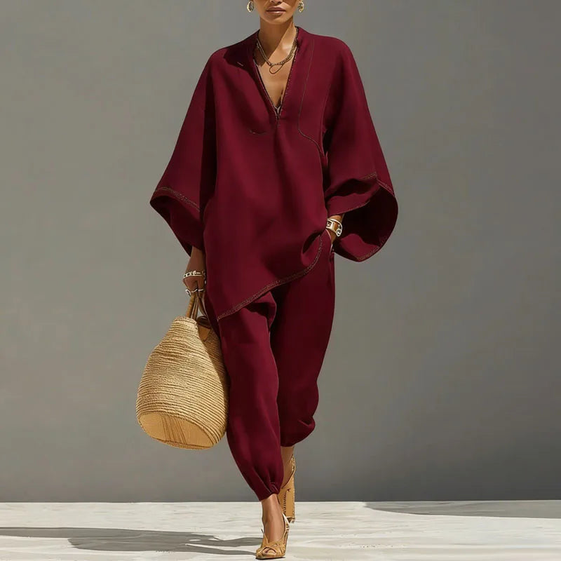 Two-piece women's set - loose-fit pullover - summer bohemian style