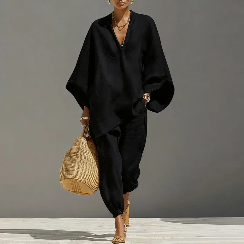Two-piece women's set - loose-fit pullover - summer bohemian style