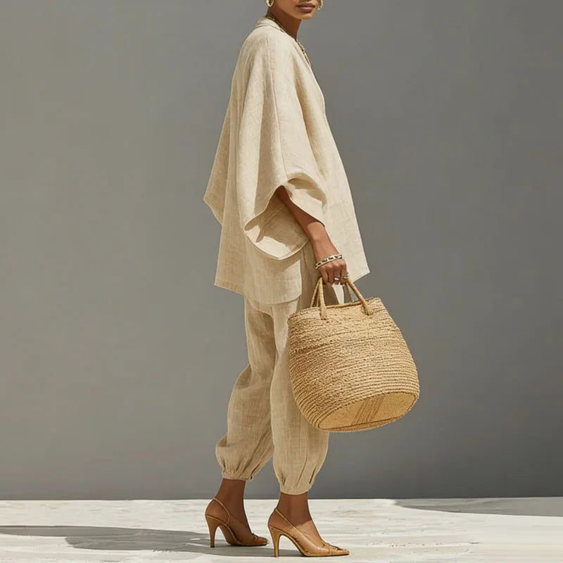 Two-piece women's set - loose-fit pullover - summer bohemian style