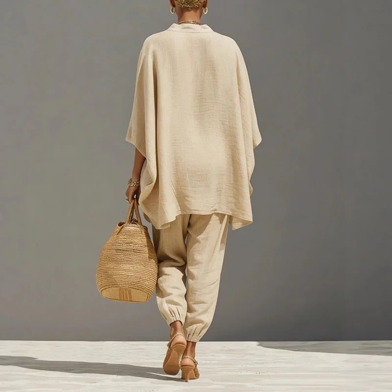 Two-piece women's set - loose-fit pullover - summer bohemian style
