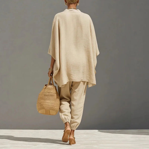 Two-piece women's set - loose-fit pullover - summer bohemian style