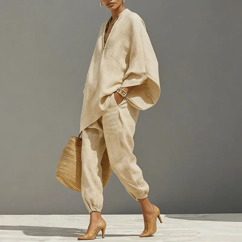 Two-piece women's set - loose-fit pullover - summer bohemian style