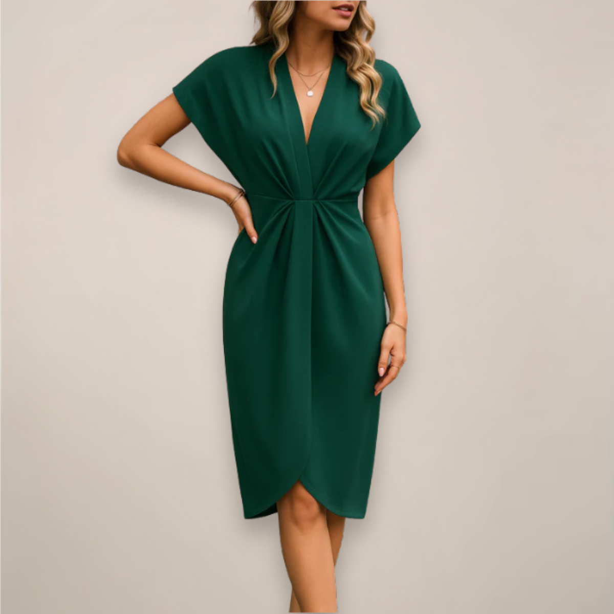 Short-Sleeve Wrap Midi Dress
