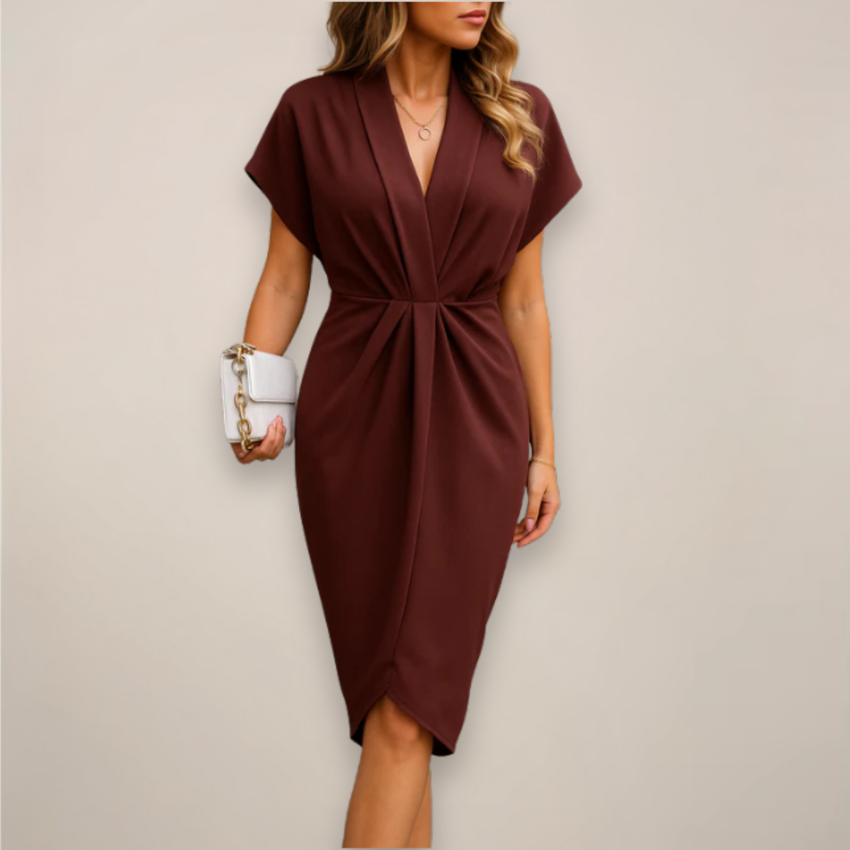 Short-Sleeve Wrap Midi Dress