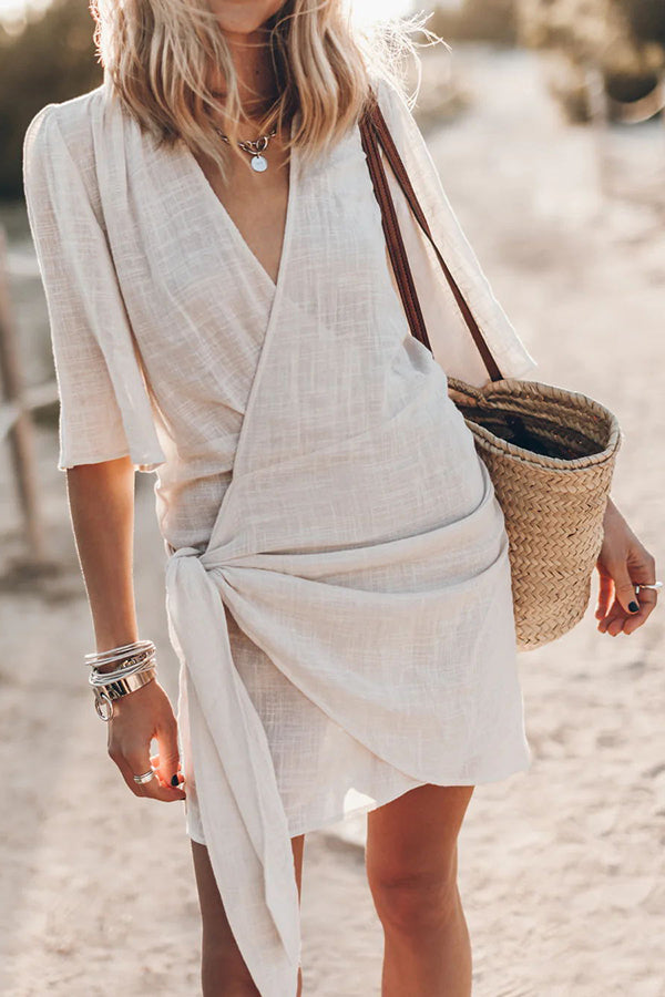 Mini Linen Wrap Dress