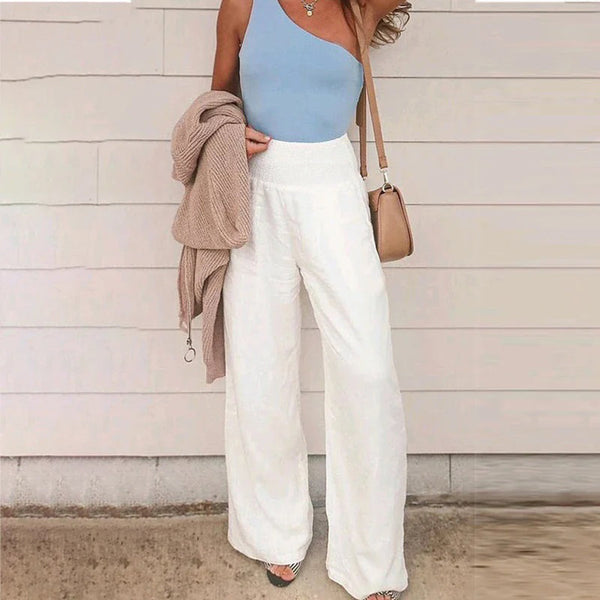Women's wide-leg pants with high elastic waist
