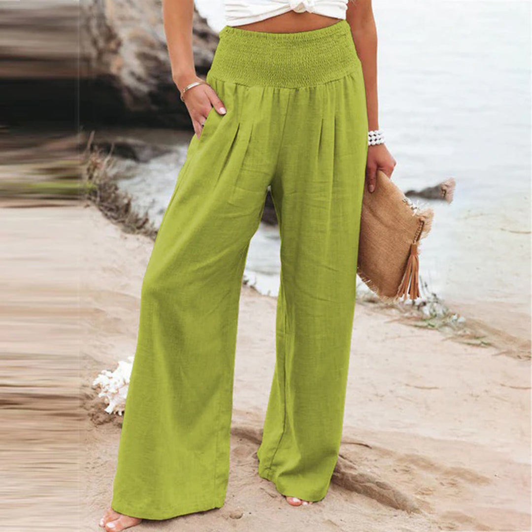 Women's wide-leg pants with high elastic waist