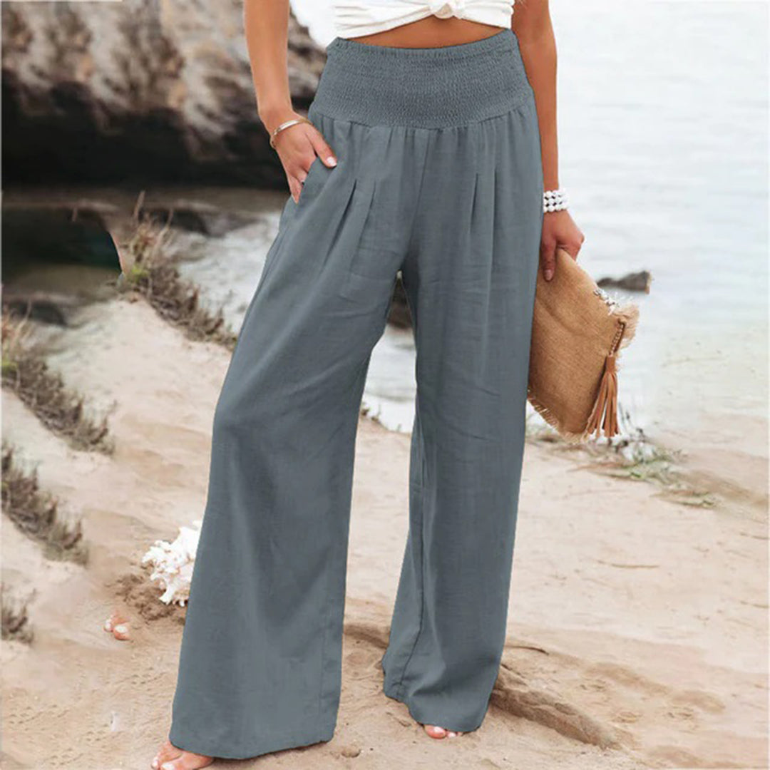 Women's wide-leg pants with high elastic waist