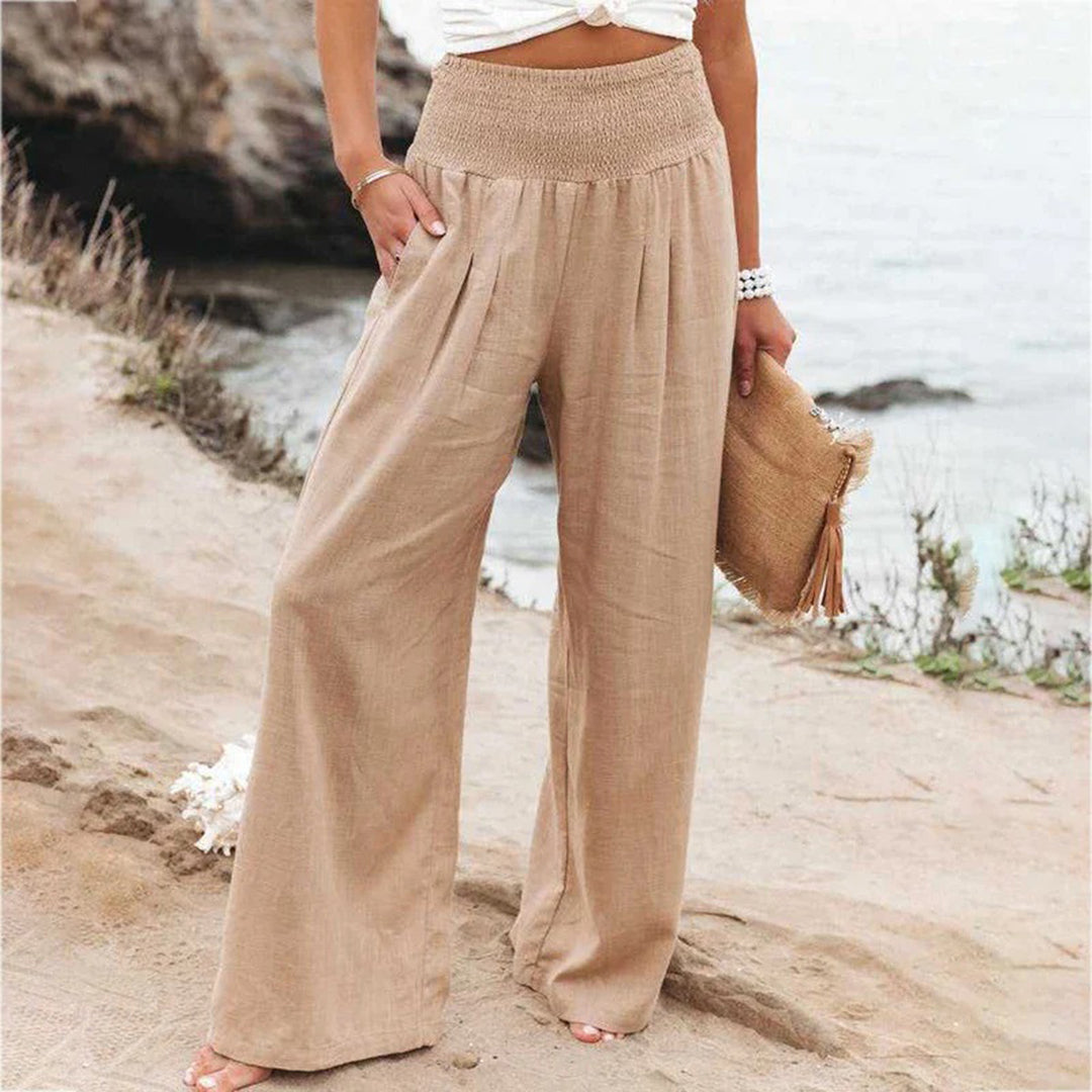 Women's wide-leg pants with high elastic waist