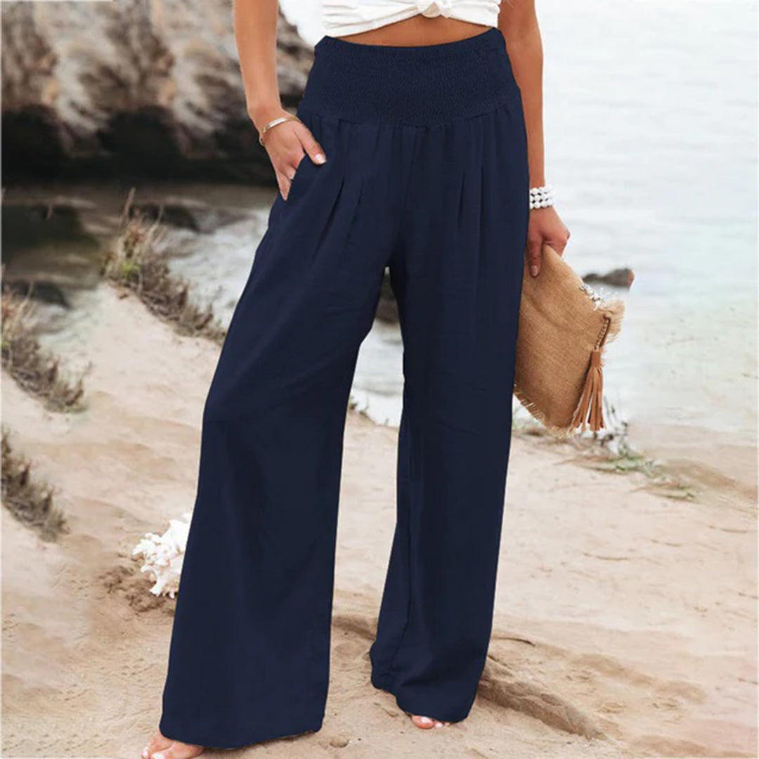 Women's wide-leg pants with high elastic waist
