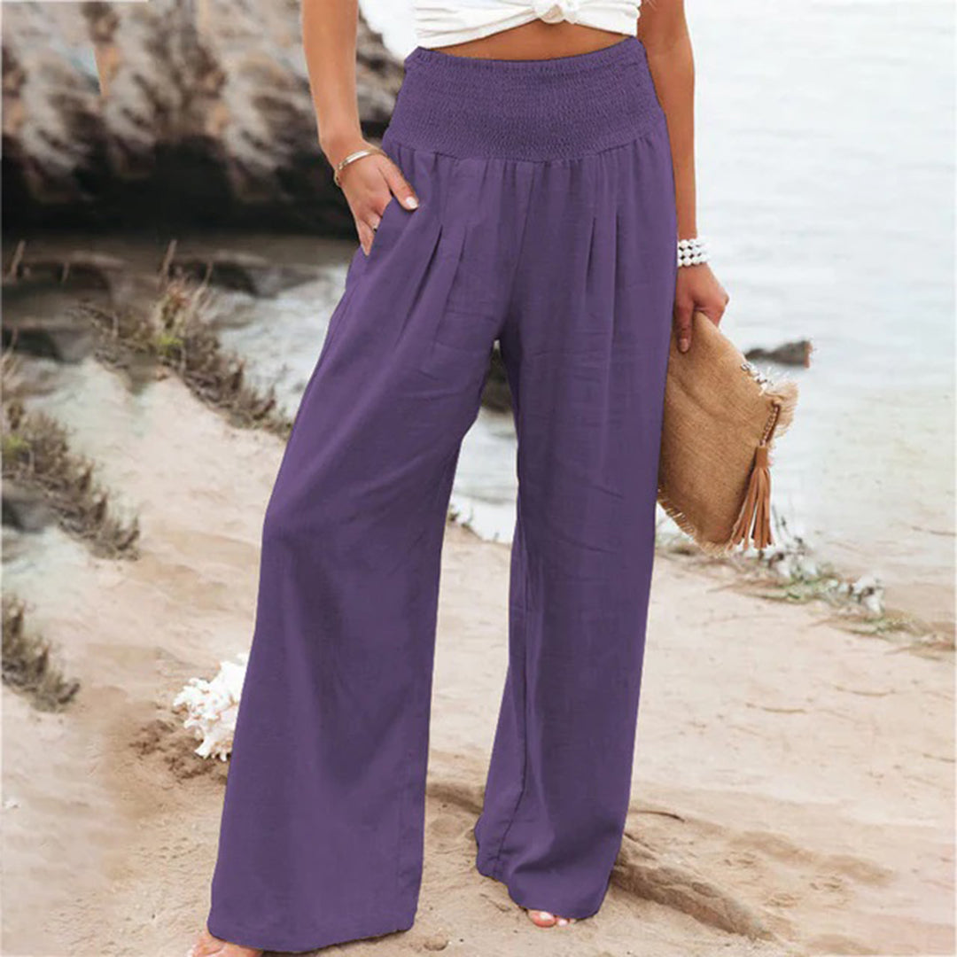 Women's wide-leg pants with high elastic waist