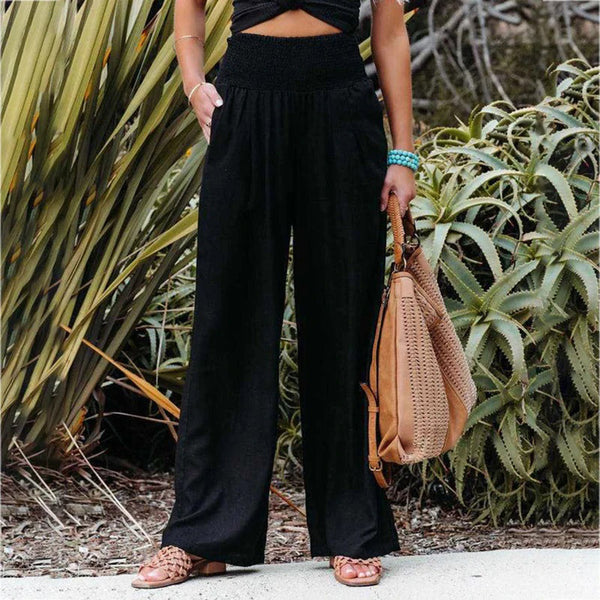 Women's wide-leg pants with high elastic waist
