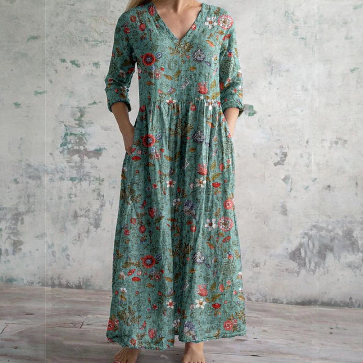 Maxi Floral Linen Dress