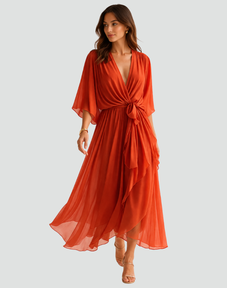 Fluid Midi Dress with Tie Waist
