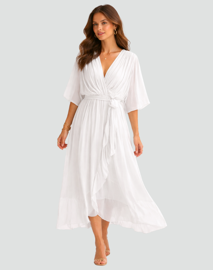 Fluid Midi Dress with Tie Waist