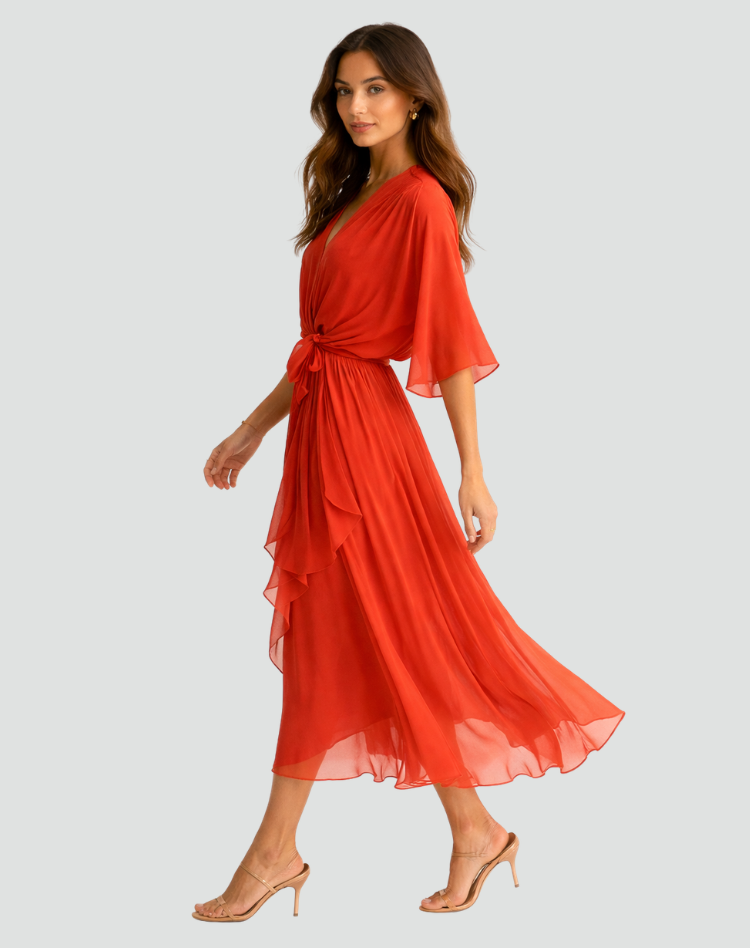 Fluid Midi Dress with Tie Waist