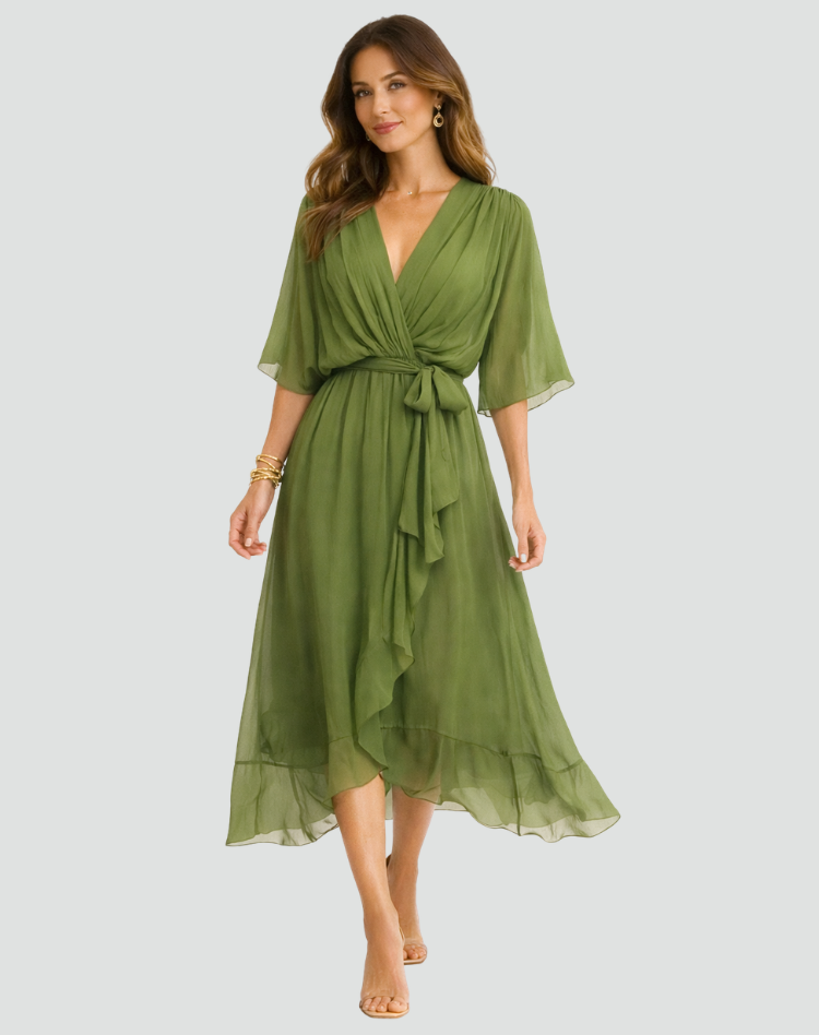 Fluid Midi Dress with Tie Waist